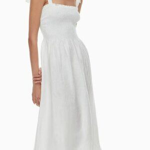 Aritzia Wilfred Golden Hour Organic Linen Dress Smocked midi dress Size 2XS